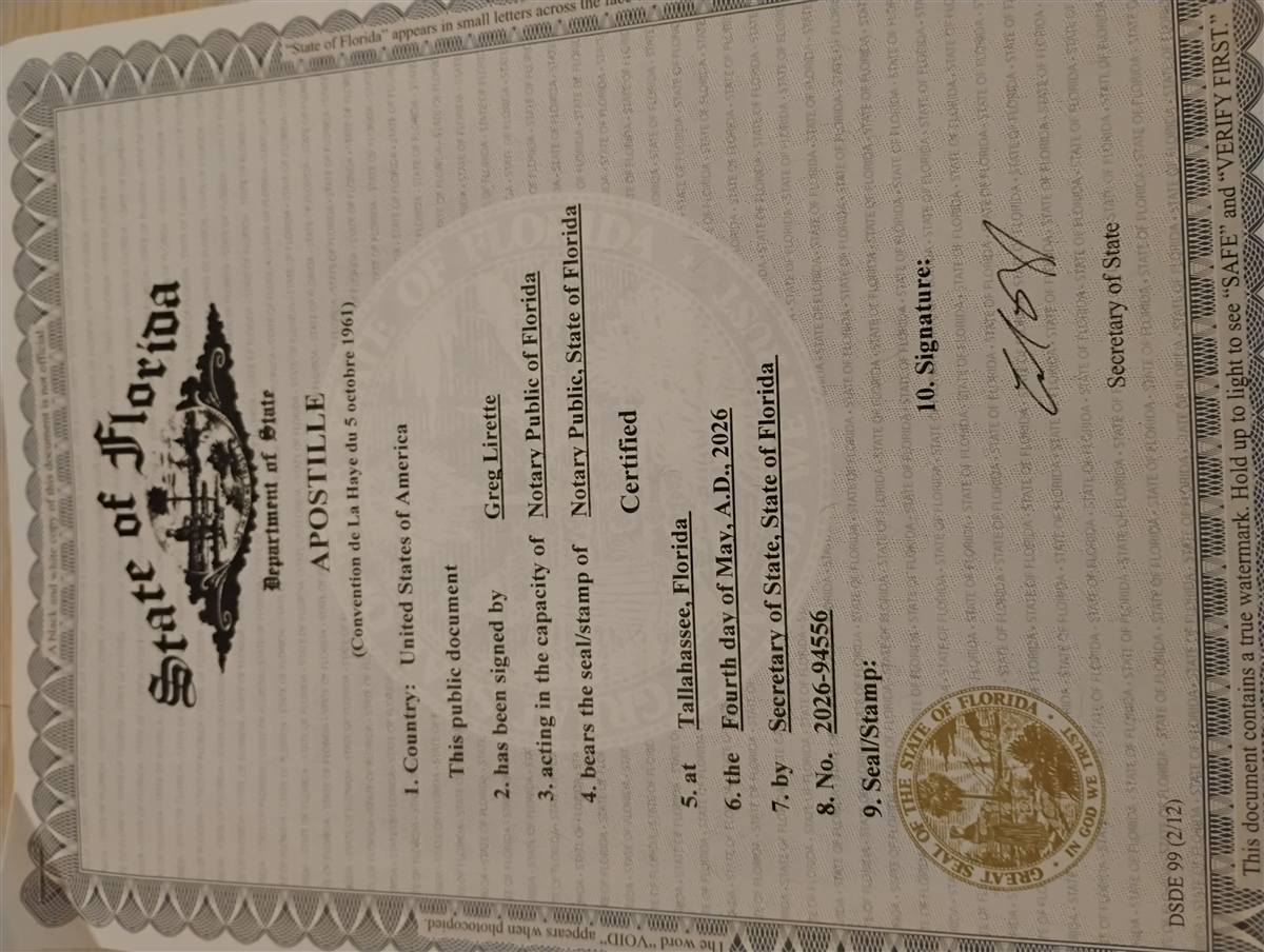 Apostille document example handled through Notary Geek.